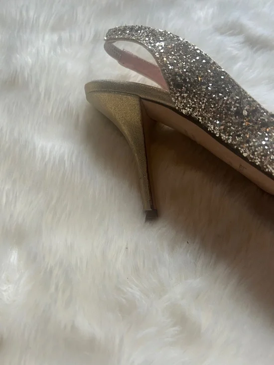 kate spade Glitter Bow Peep-Toe Slingback Heels in Gold - Picture 4 of 9